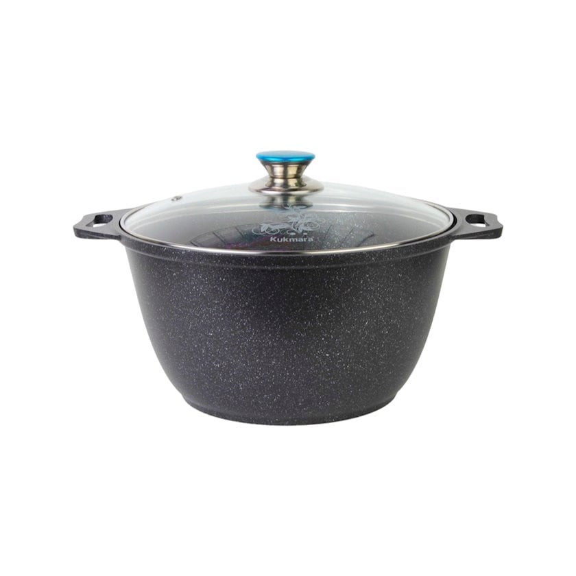 Qazan Kukmara qranit, 4 l, şüşə qapaqlı, tünd mərmər, 32.5 sm, yapışmayan örtük, qara - KK_mpn_000381 — 1
