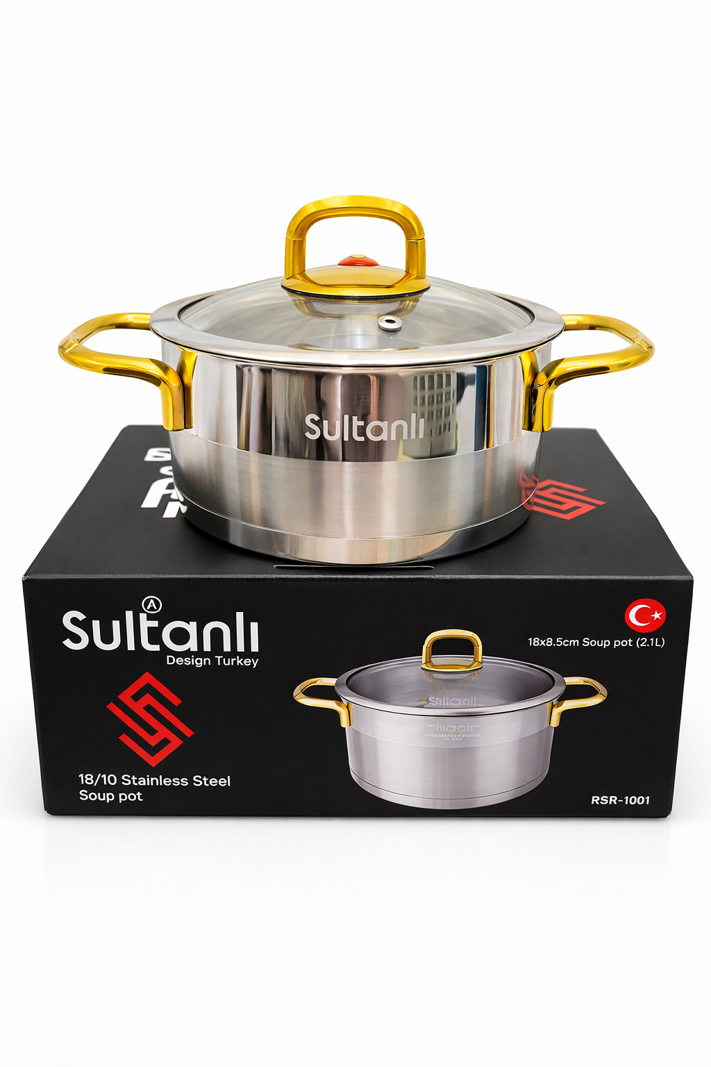 Qazan Sultanlı VP-1002, paslanmayan polad, gümüşü/qızılı, 18 sm, 2700 ml — 1