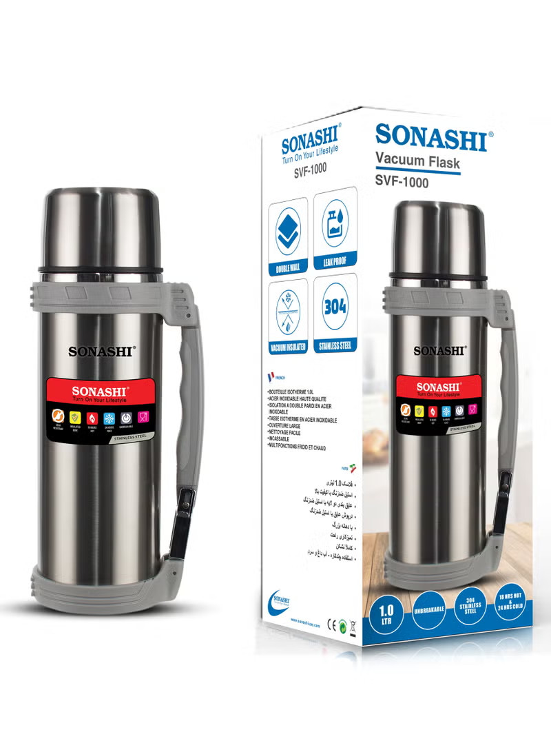 Vakuumlu termos Sonashi SVF-1000, 1 L, paslanmayan polad, gümüşü. Antibakterial contalar - SHRK_4884_00534 — 1