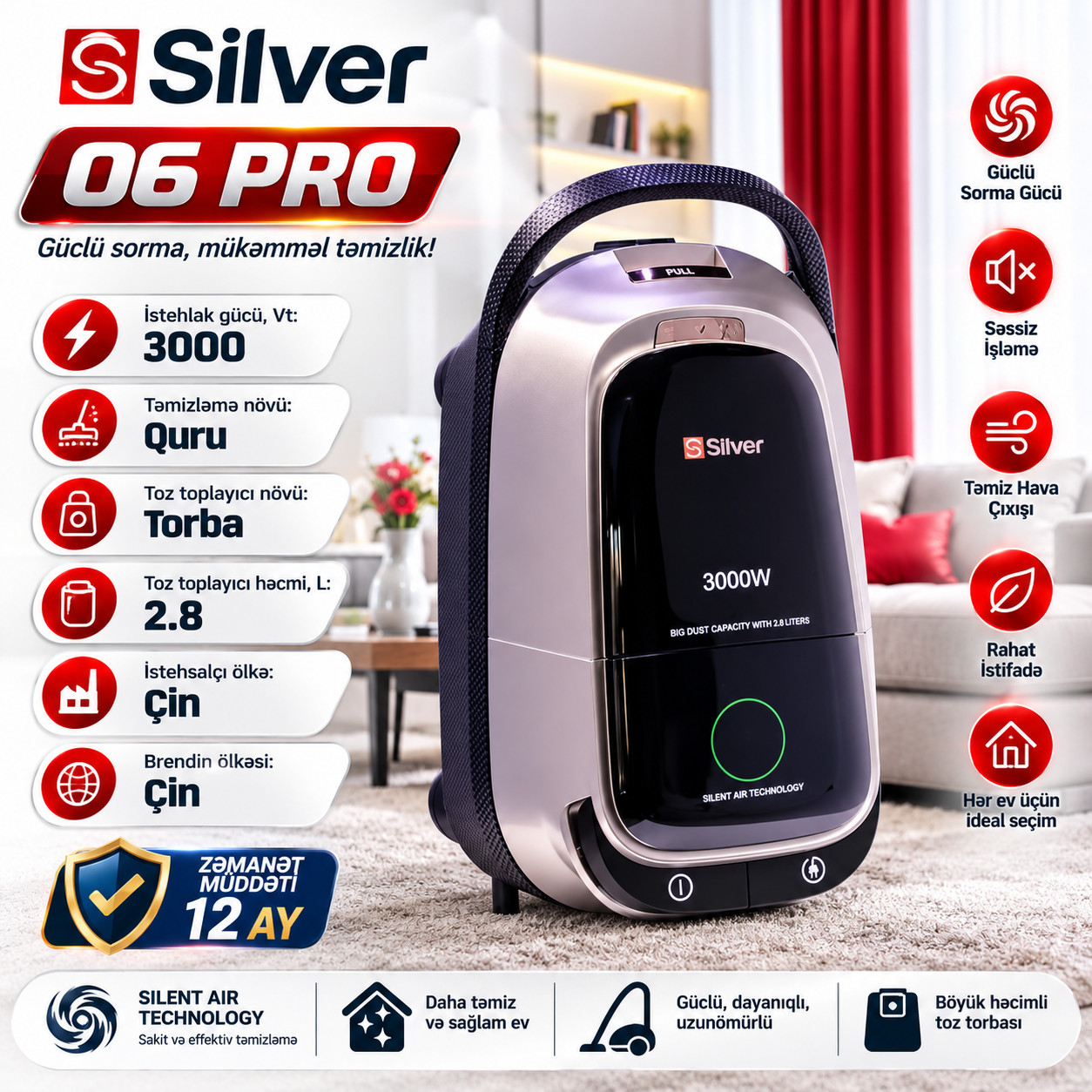 Tozsoran Silver SL-06PRO, 3000 Vt, Quru, Konteyner, 2.8 L — 1