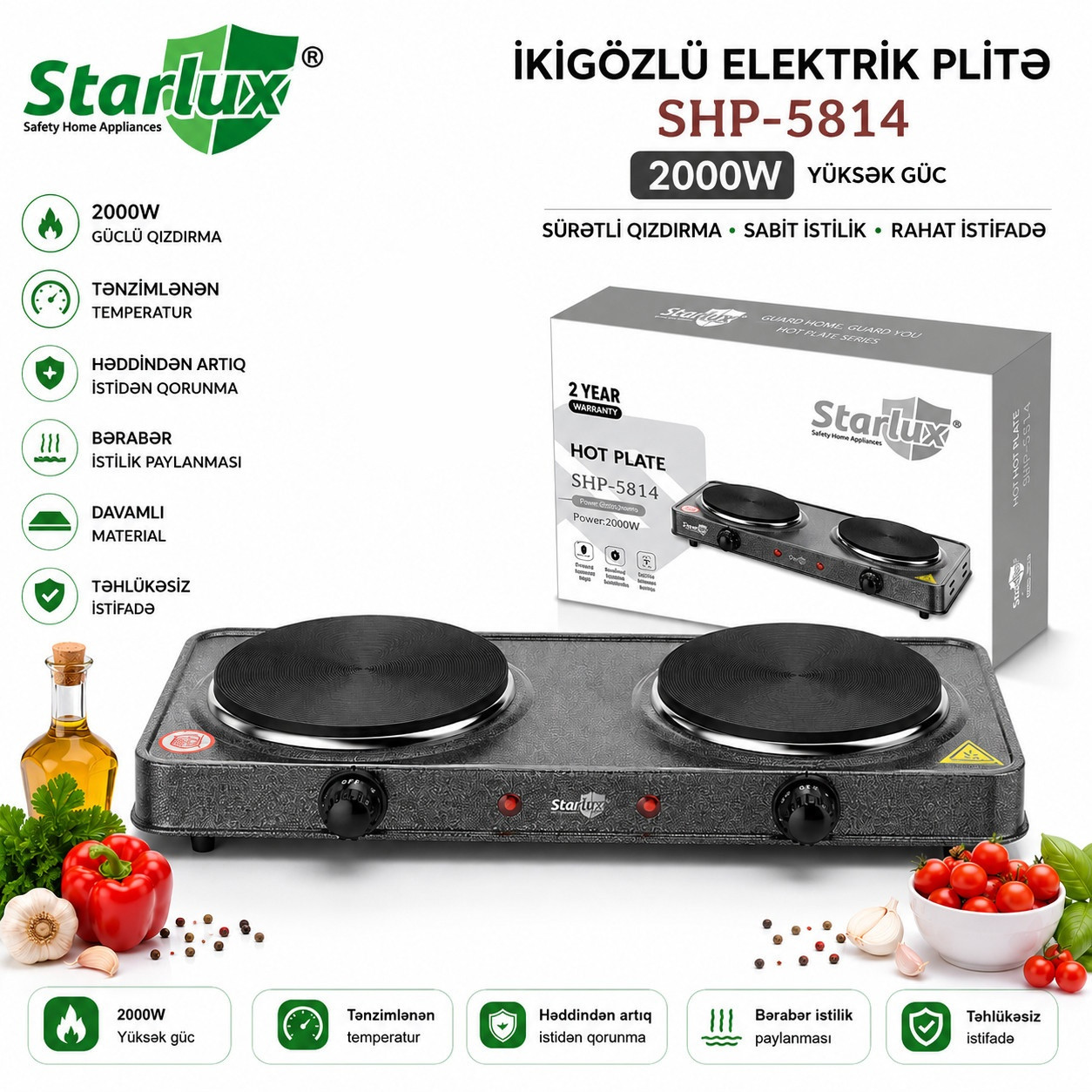 Masaüstü elektrik bişirici Starlux SHP-5814, 2000 Vt — 1