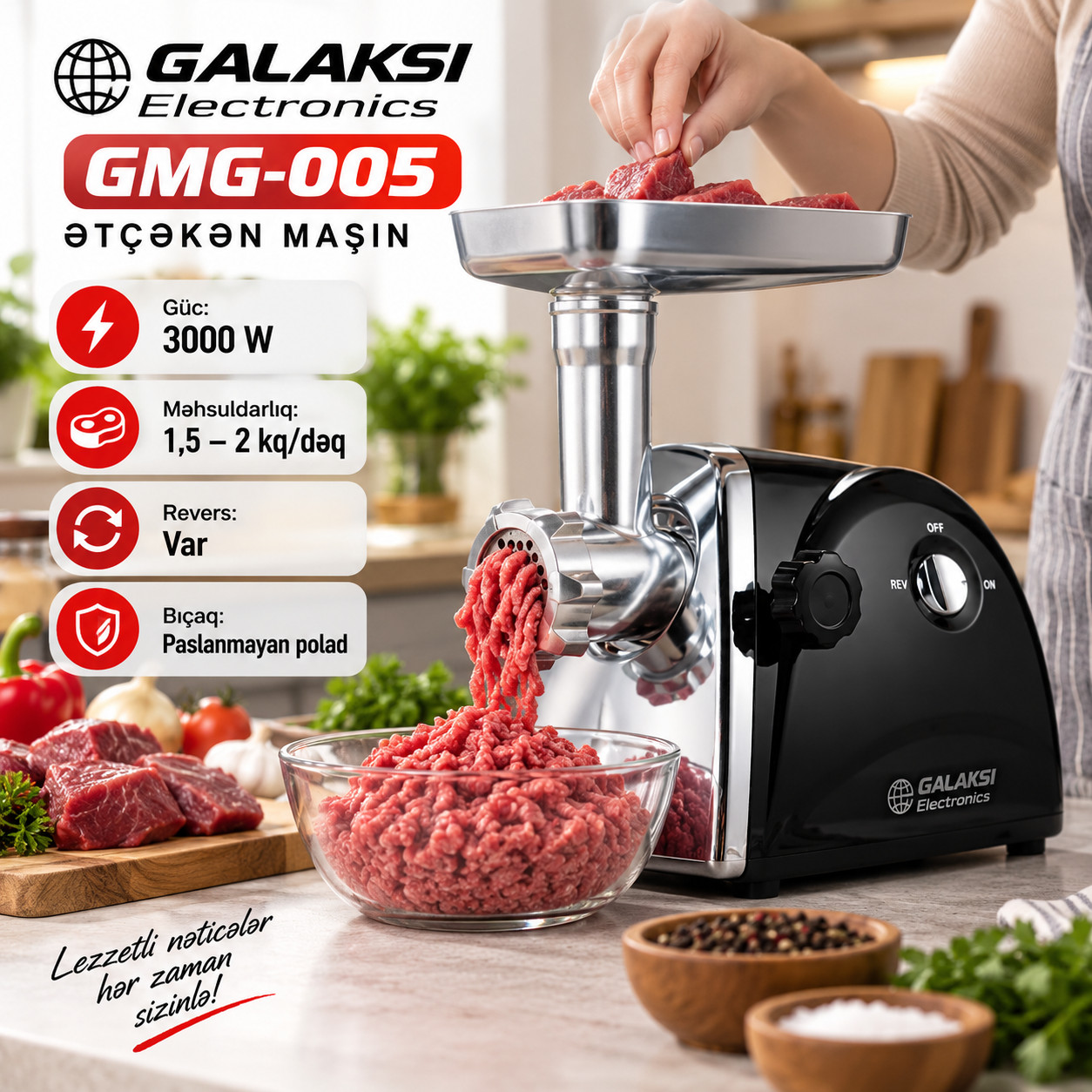 Ətçəkən maşın Galaksi Electronics GMG-005, 3200 Vt, 2 kq/dəq, Qiymə üçün disk, Qara — 1