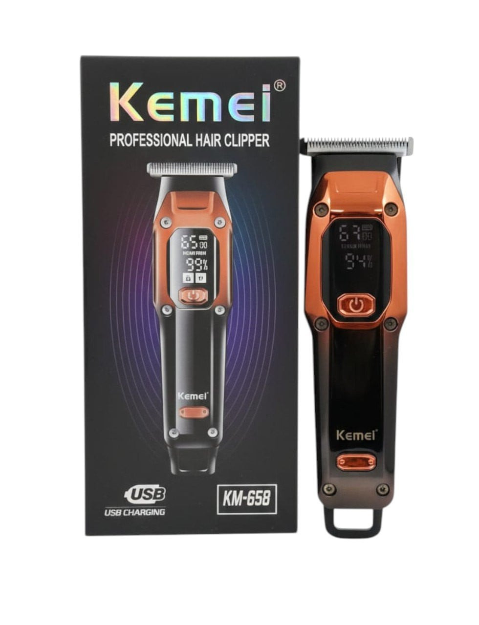 Saç qırxan maşın Kemei KM-658, USB ilə şarj olunan, rəqəmsal LCD displeyli, paslanmayan polad bıçaqlı, 120 dəqiqə batareya ömrü - CREMAX160 — 1