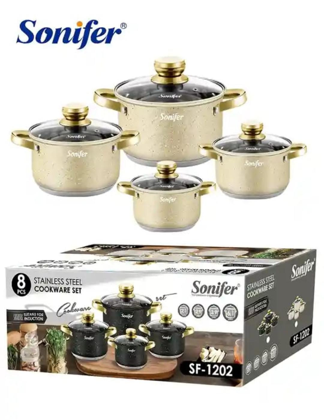 Qazan dəsti Sonifer SF-1202, paslanmayan polad, bej, 8 parça — 1