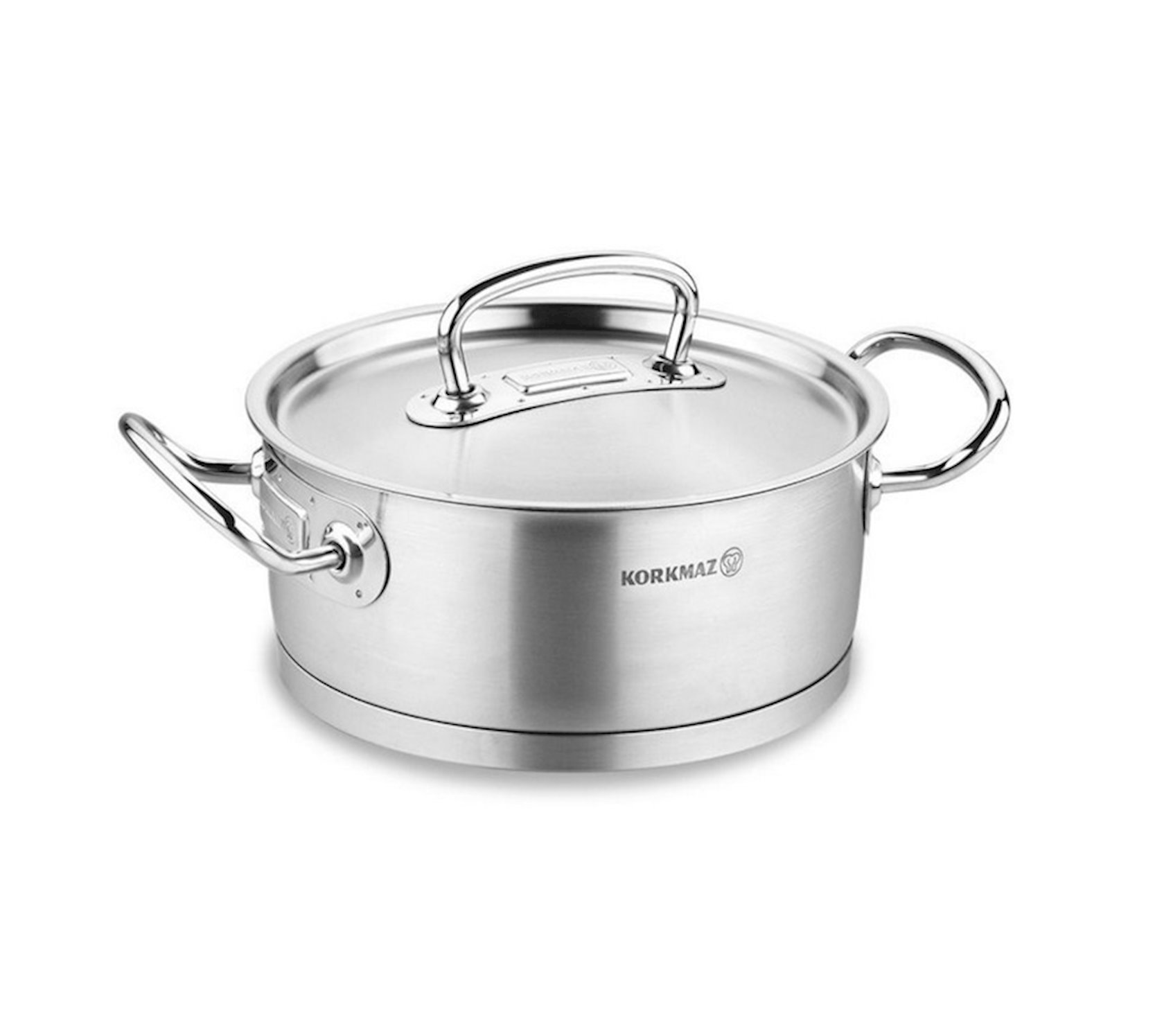 Qazan Korkmaz Proline A1169, 9 sm, 2.8 l, 20 sm, paslanmayan polad, qapaqlı, iki tutacaqlı, gümüşü — 1