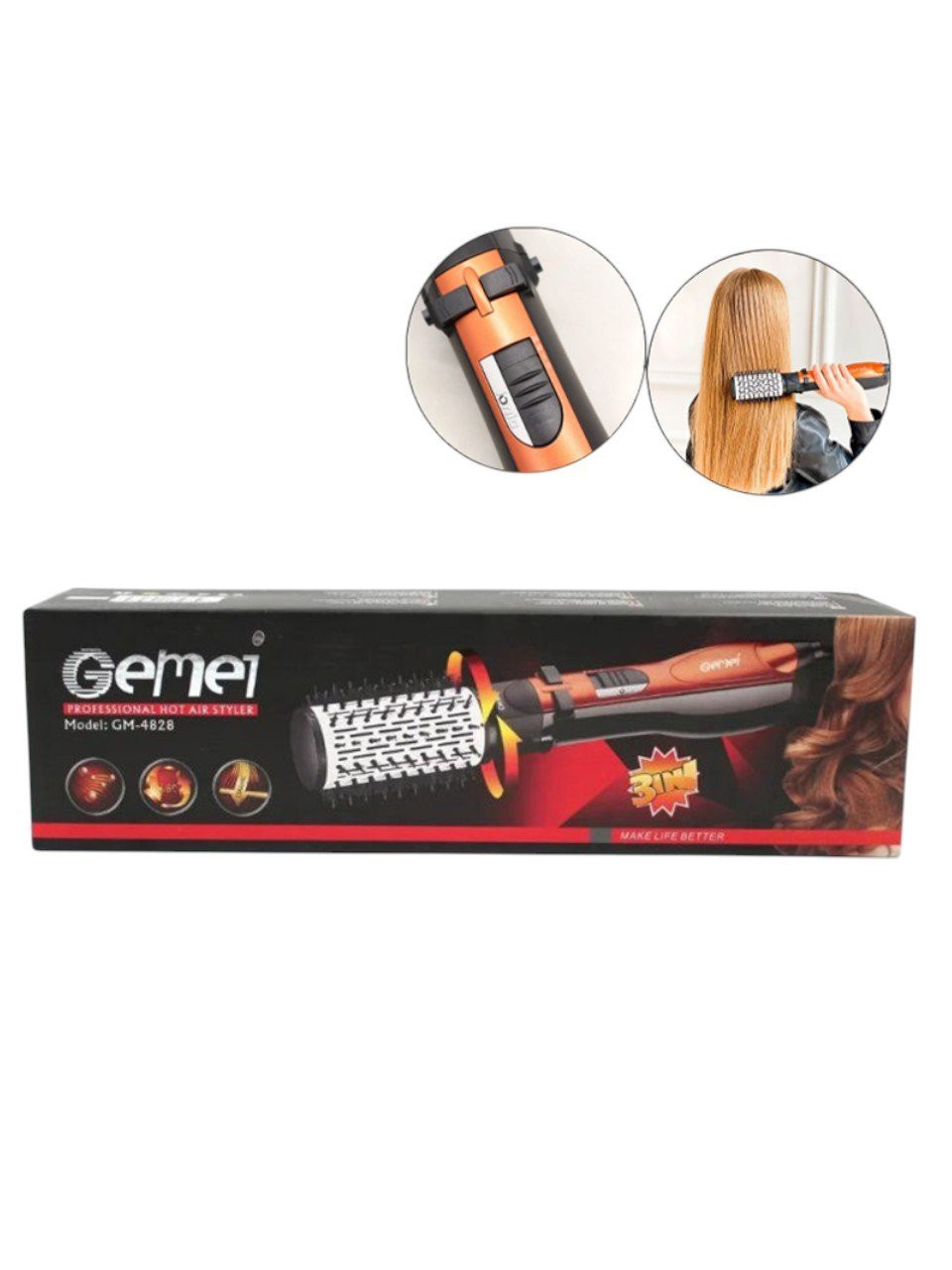 Saç üçün stayler Gemei GM-4828 (qara, 1000 Vt, keramik örtük, 2-si 1-də) - Anar281 — 1