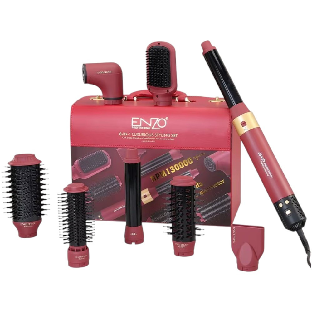 Saç üçün stayler dəsti Enzo EN6223 1500 W qırmızı 8 taxmalı. — 1