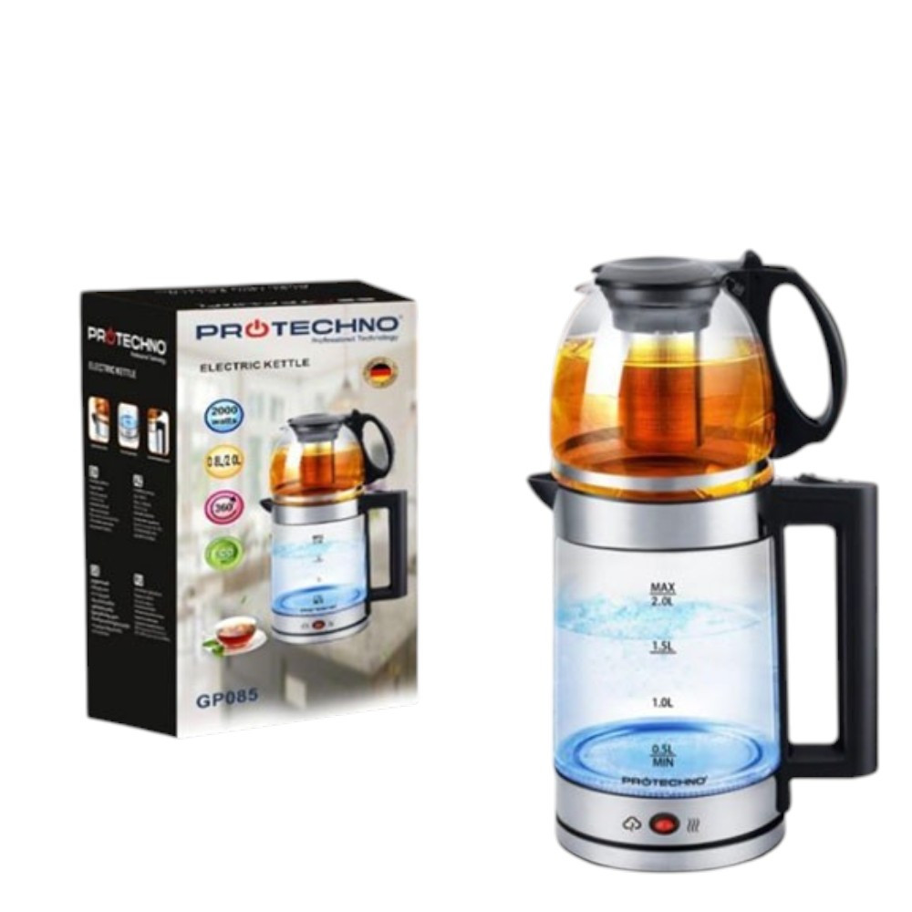 Elektrik çaydan və dəm çaydanı ProTechno PR-085 TT,, 2 l, Şəffaf, 1800 Vt — 1