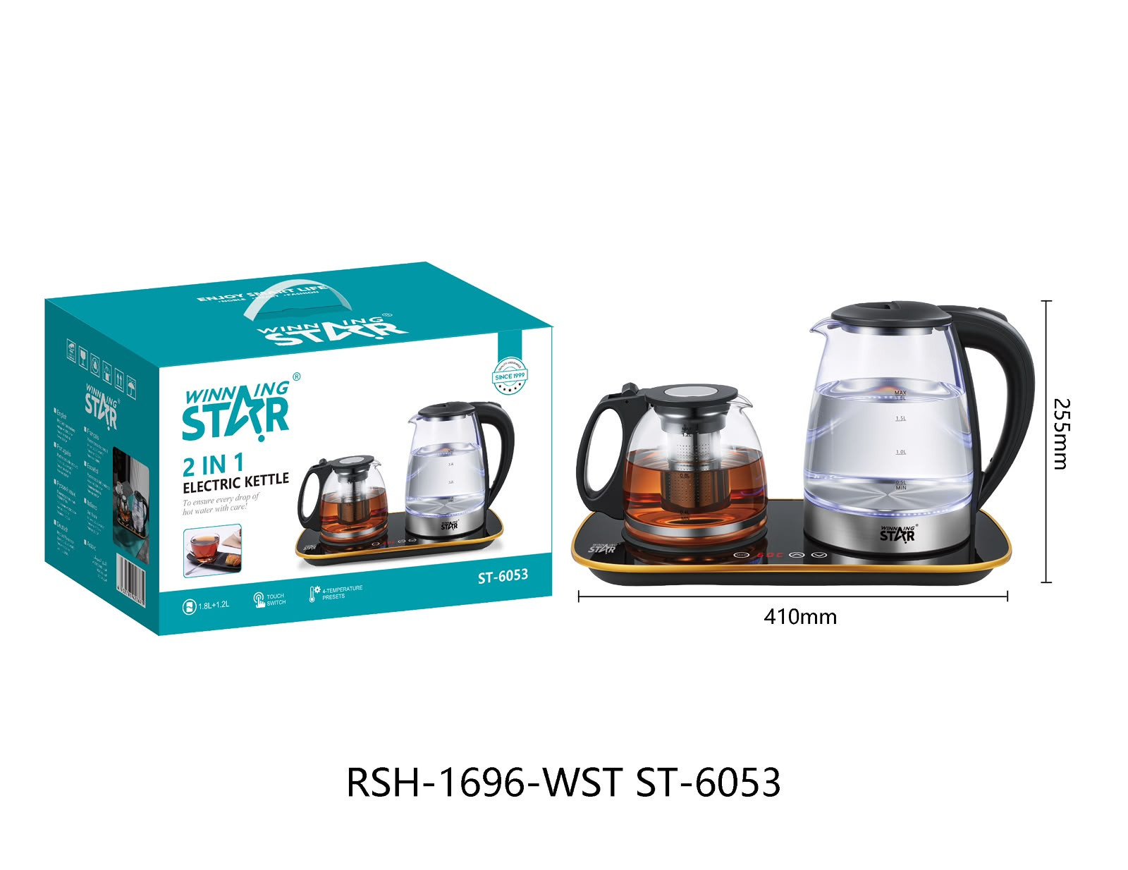 Elektrik çaydan və dəm çaydanı Winning Star ST-6053, 1.8 L, 2000 Vt — 1