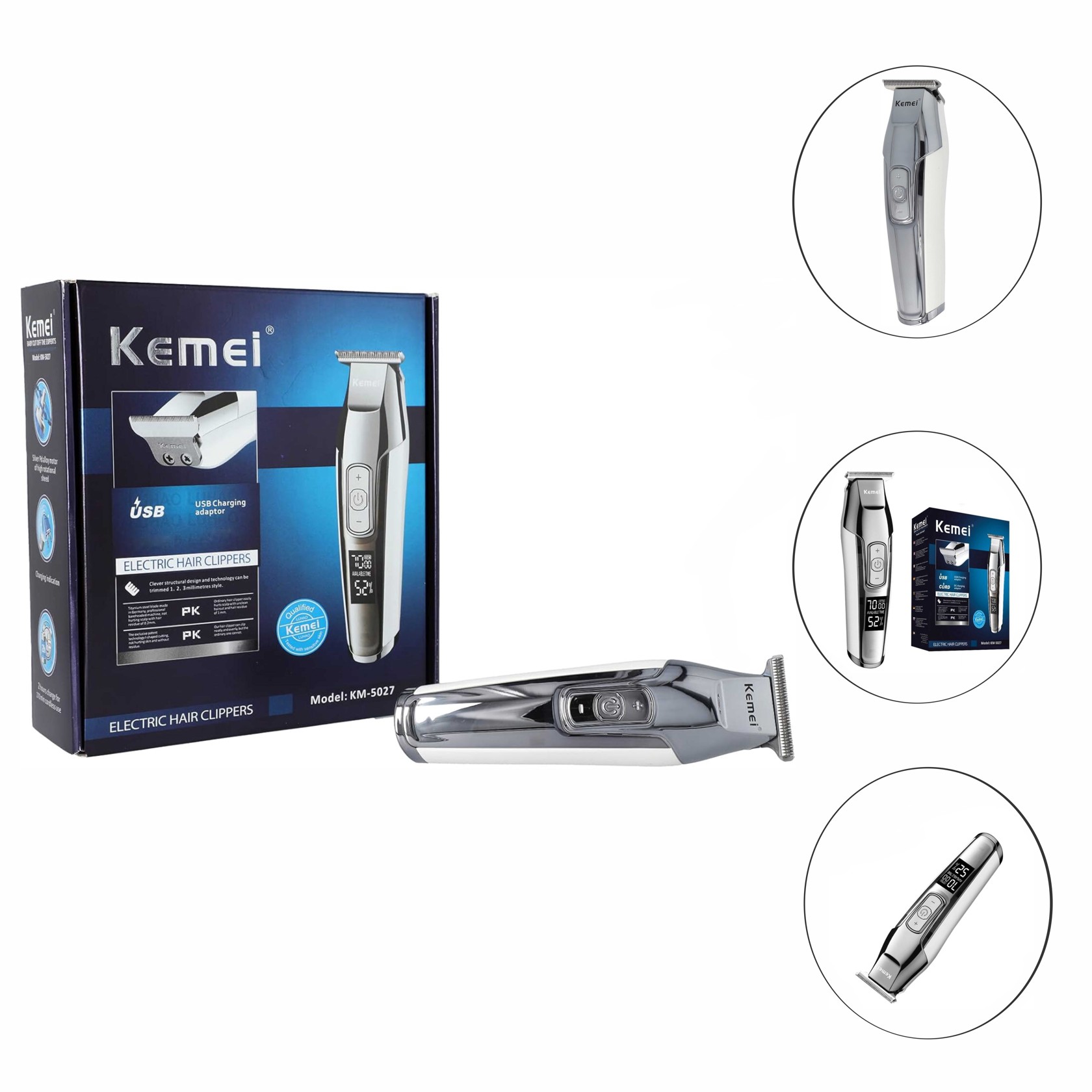 Saç kəsimi üçün cihaz Kemei KM-5027 Silver — 1