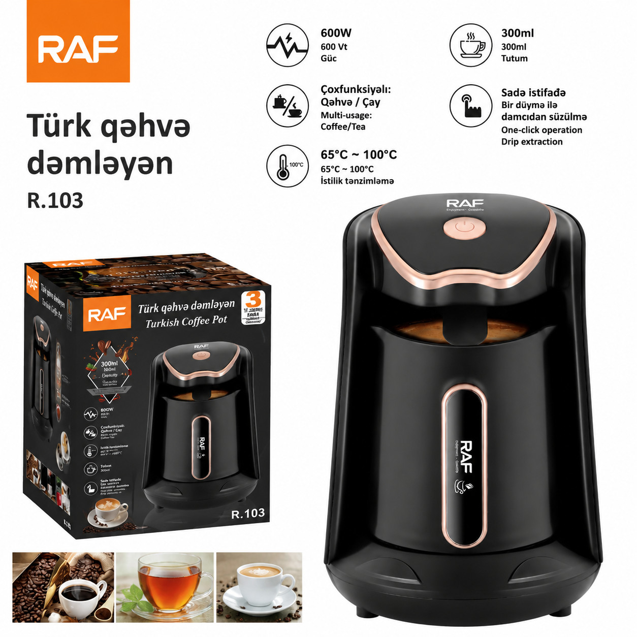 Elektrik cezve RAF R.103 Dənələr, Kapsullar Elektrik cezve Qara 600 Vt — 1