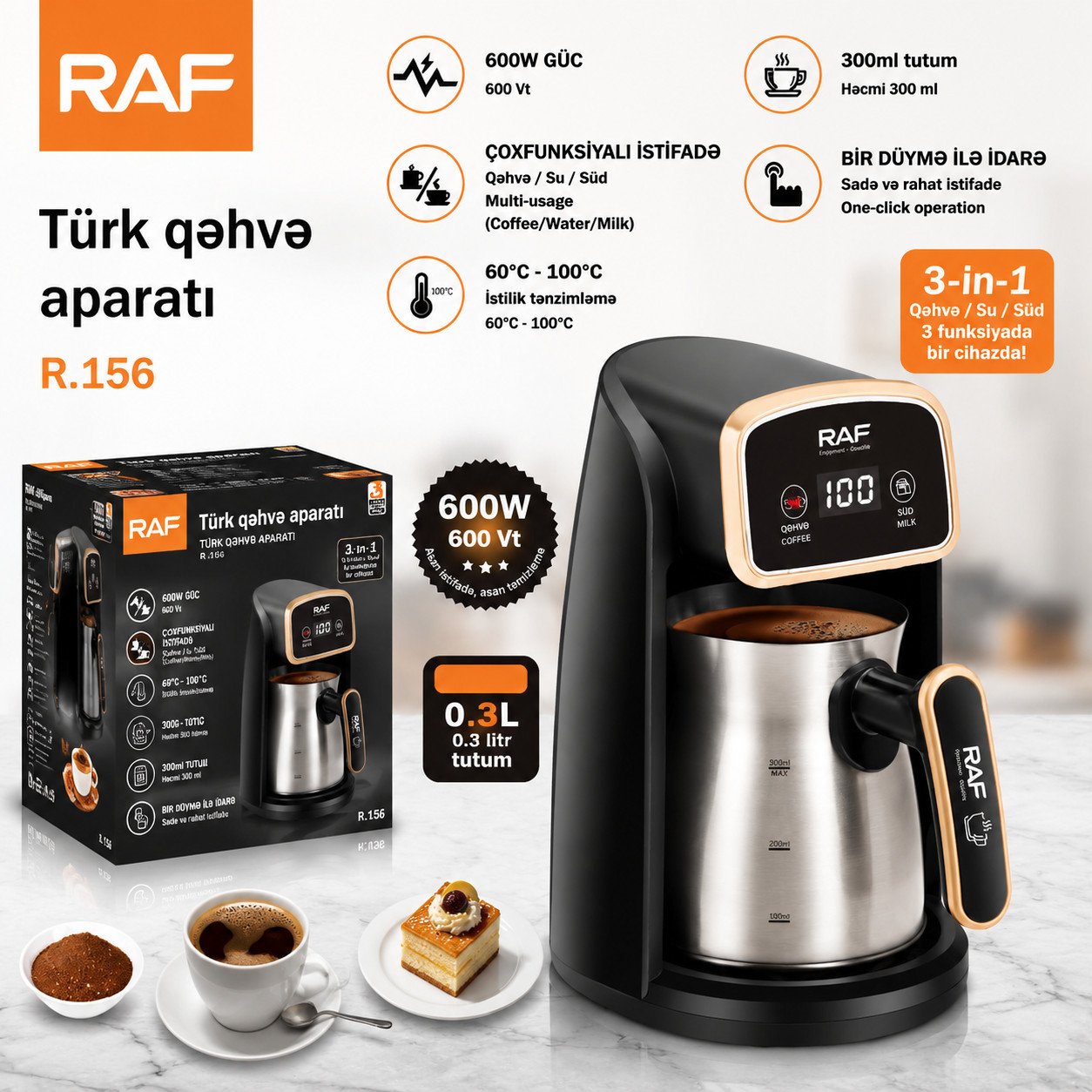 Elektrik cezve RAF 156 Dənələr Elektrik cezve Qara 600 Vt — 1