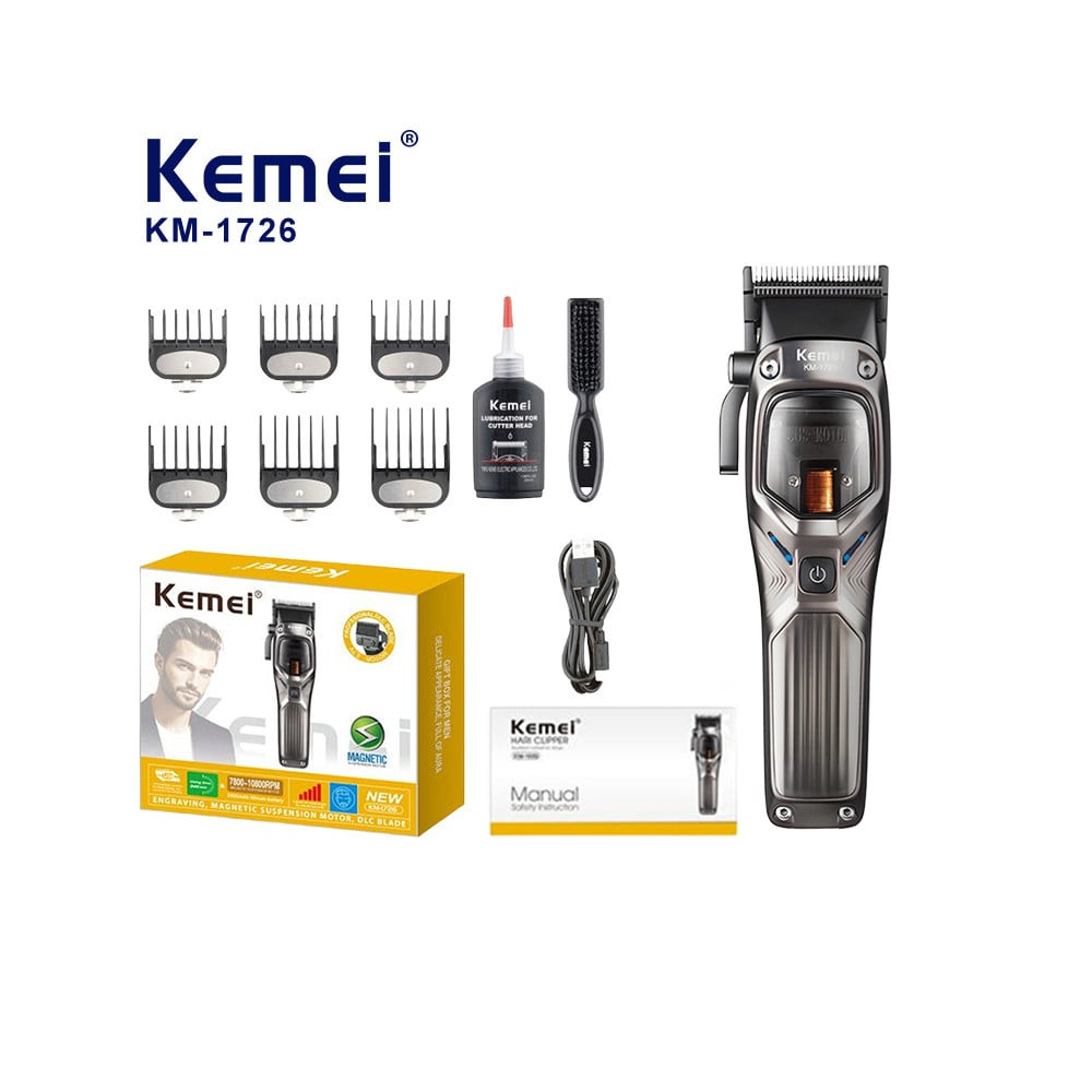 Saç qırxan maşın Kemei KM-1726 Professional, 10000 RPM, DLC keramik bıçaq, USB şarjlı, metal korpus - Kemei KM-1726 GS — 1