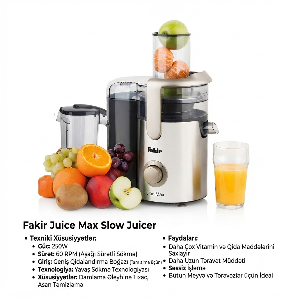 Şirəçəkən Fakir Juice Max Slow Juicer, 250 Vt, 0.5 l — 1
