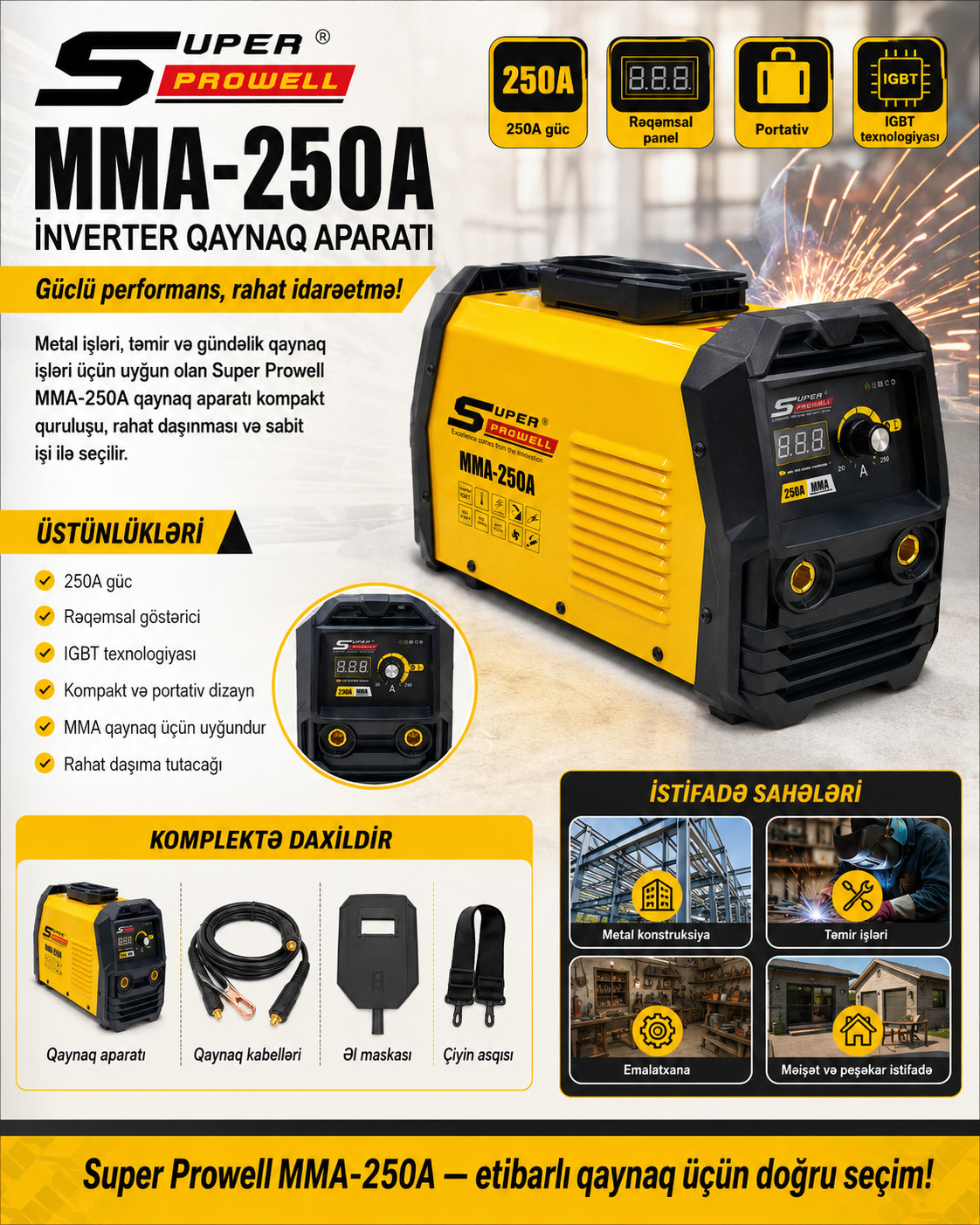 Metal qaynaq aparatı Super Prowell MMA-250A. — 1