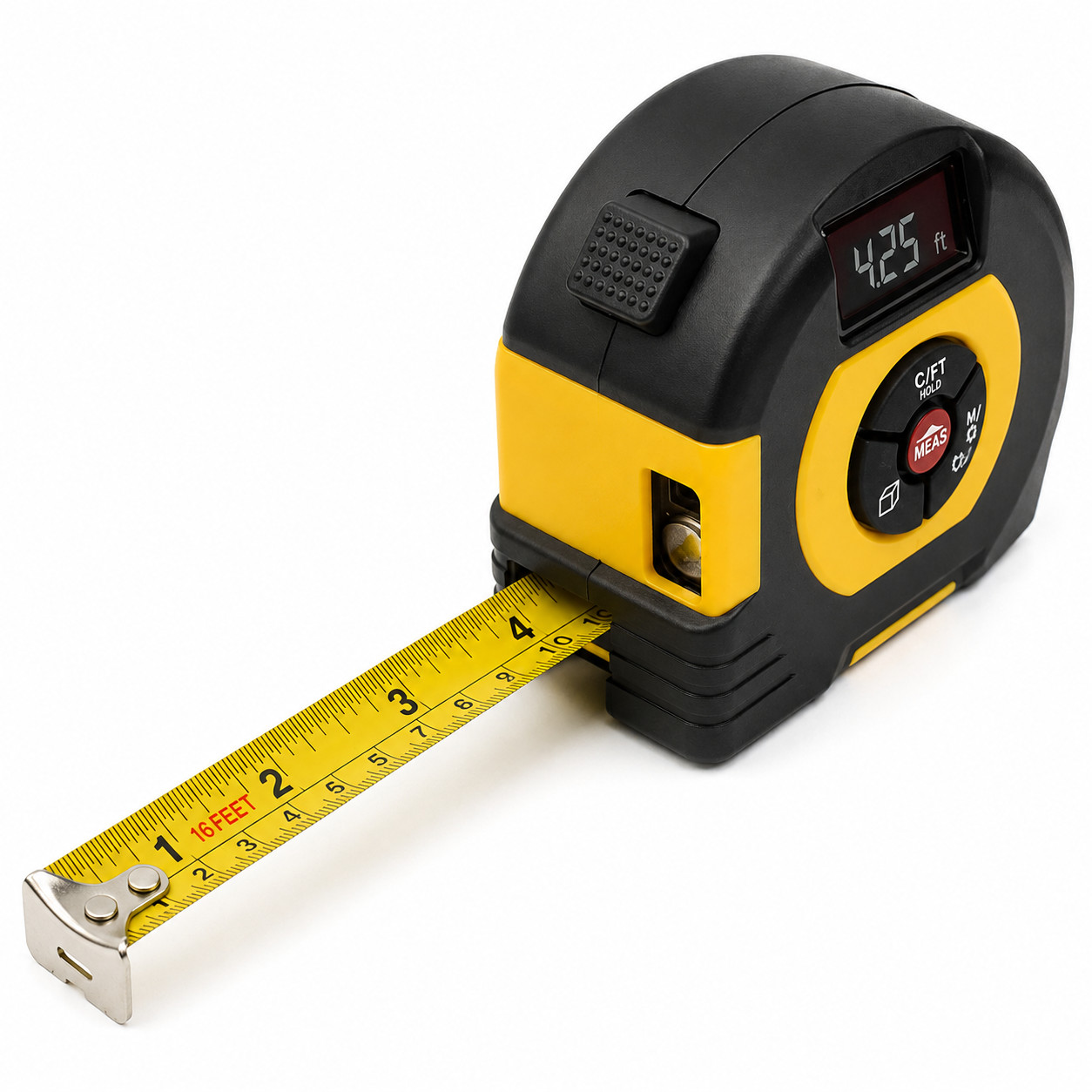 Lazerli ruletka, 5 m x 19 mm, qara/sarı — 1