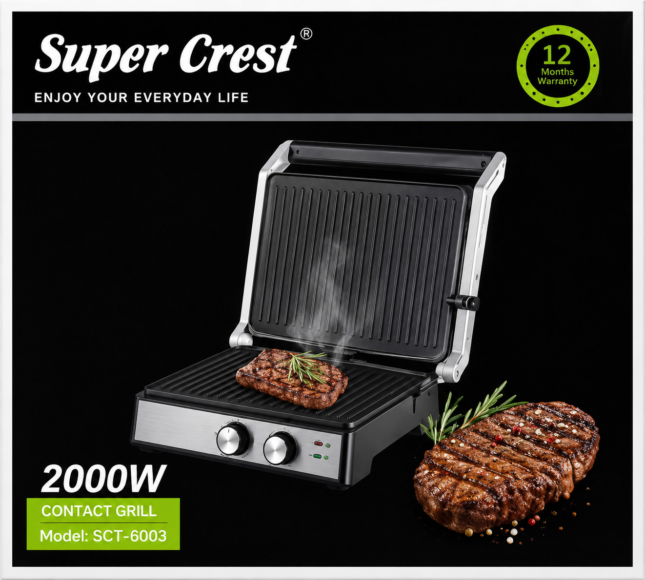Sendviç cihazı Super Crest SCT-6015 2000 W plastik/metal qara — 1
