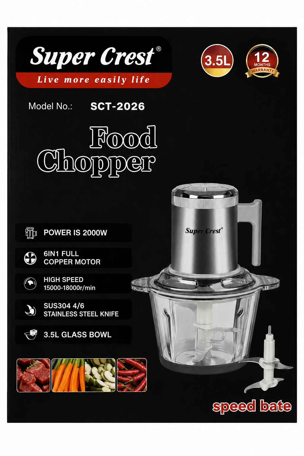 Doğrayıcı Super Crest SCT-2026, 2000 Vt, 3.5 l, Gümüşü — 1