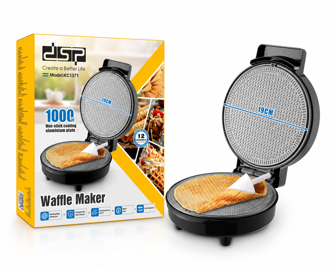 Vafli cihazı DSP KC1371, 1000W — 1