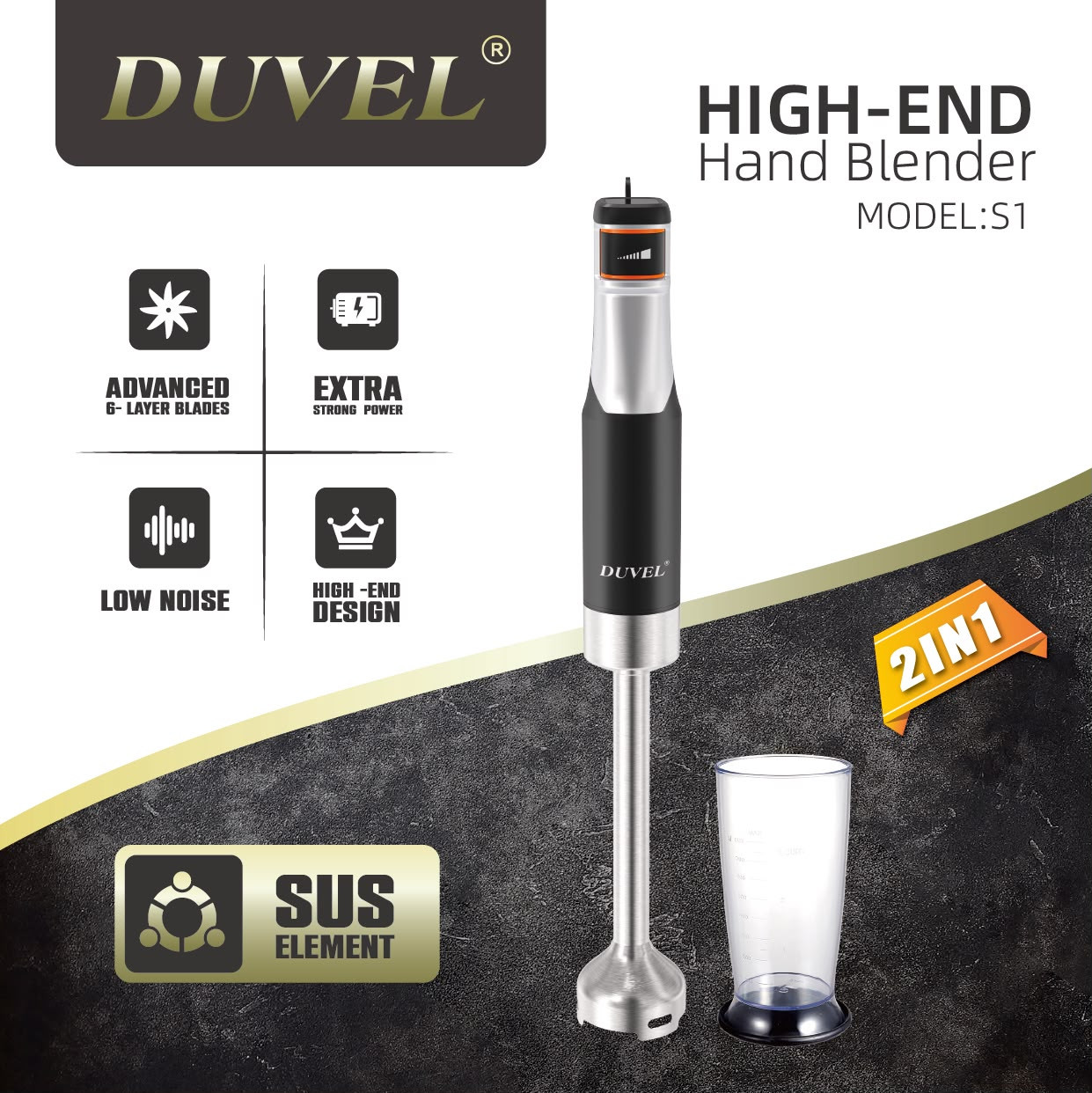 Salınma blender Duvel S1 HLY, mexaniki idarəetmə, 0.8 l, qara — 1