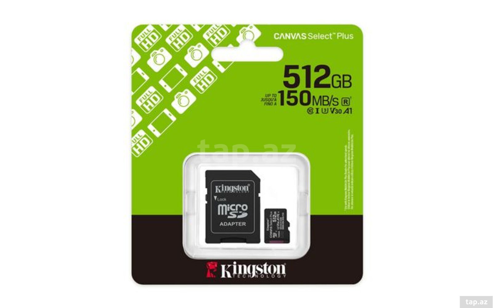 Kingston Canvas Select Plus Gen3 512GB microSDXC 150MB/s A1 Card + Adapter — 1
